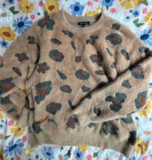 Simply Southern Sweaters - Simply Southern Women's Leopard Print Eyelash Knit Fuzzy Crew Neck Sweater